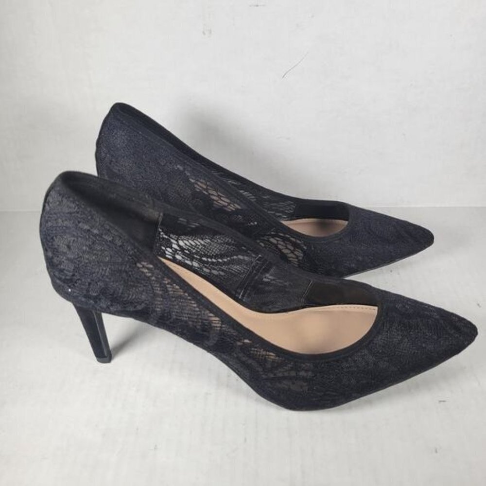 Kelly & Katie Black Lace Pointed Toe Pumps